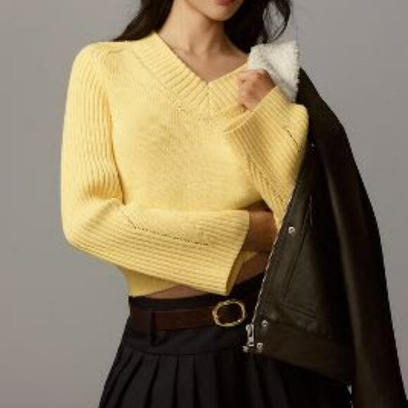 By Anthropologie Bell-Sleeve V-Neck Sweater - Picture 1 of 11
